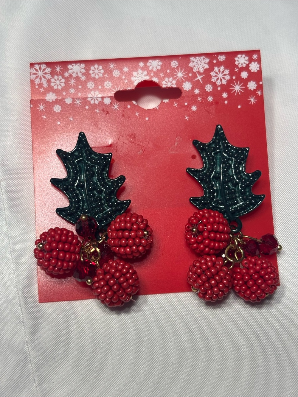 New Christmas Holiday Red Beaded Berry Drop Earrings by